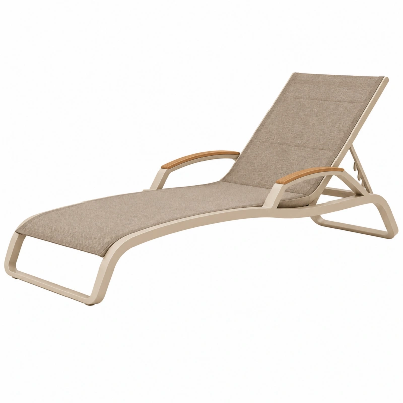 Lettino prendisole 190 x 65 x 95 cm in metallo e tessuto beige reclinabile da esterno