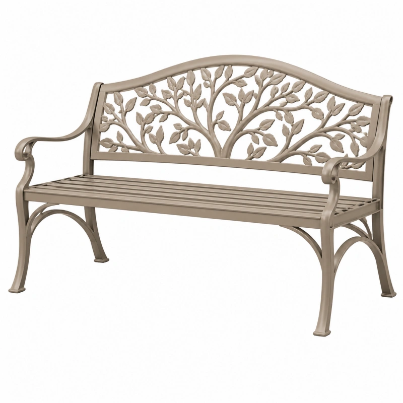 Panca da giardino 122 x 60 x 92 cm in metallo tortora con schienale a rami