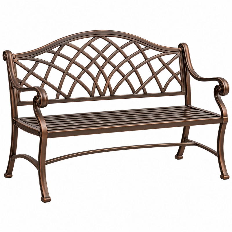 Panchina da giardino 122 x 60 x 91 cm in metallo bronzo con schienale intrecciato classico