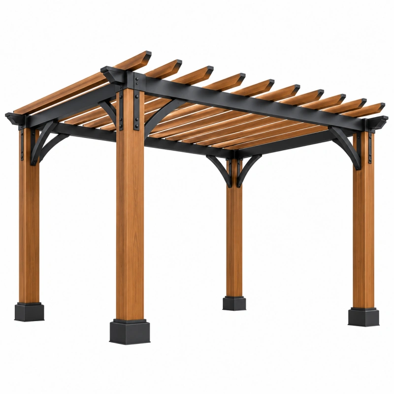 Pergola da giardino 300 x 300 x 240 cm in legno marrone e metallo nero - struttura a listelli