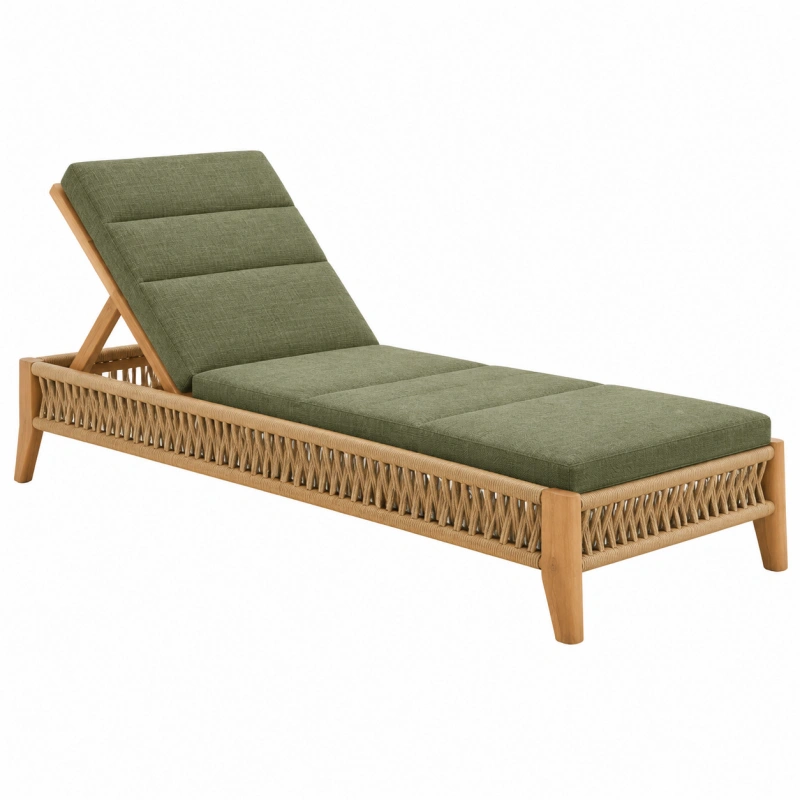 Lettino prendisole 200 x 70 x 80 cm in legno e corda verde - schienale reclinabile da esterno