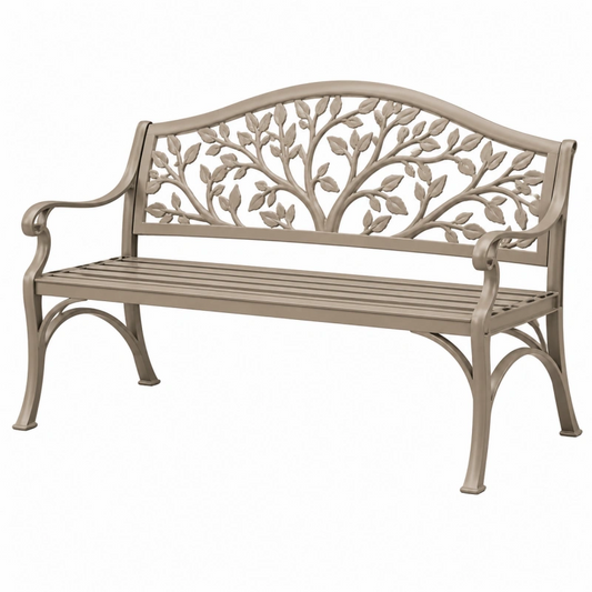 Panca da giardino 122 x 60 x 92 cm in metallo tortora con schienale a rami