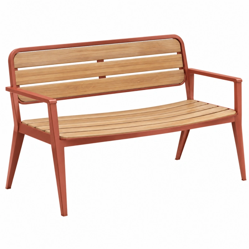 Panca da giardino 120 x 60 x 80 cm in legno e metallo marrone terracotta con braccioli stile moderno
