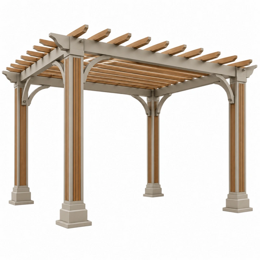 Pergola da giardino 300 x 300 cm in metallo e legno beige/marrone con copertura a listelli