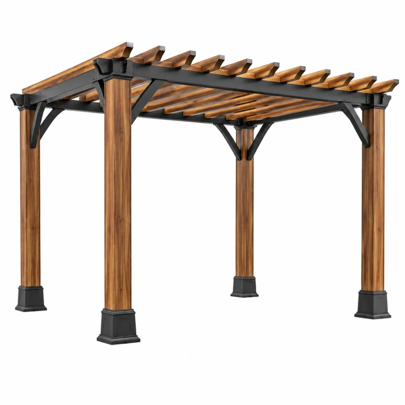 Pergola da giardino 400 x 300 x 240 cm in legno e acciaio marrone/nero a listelli