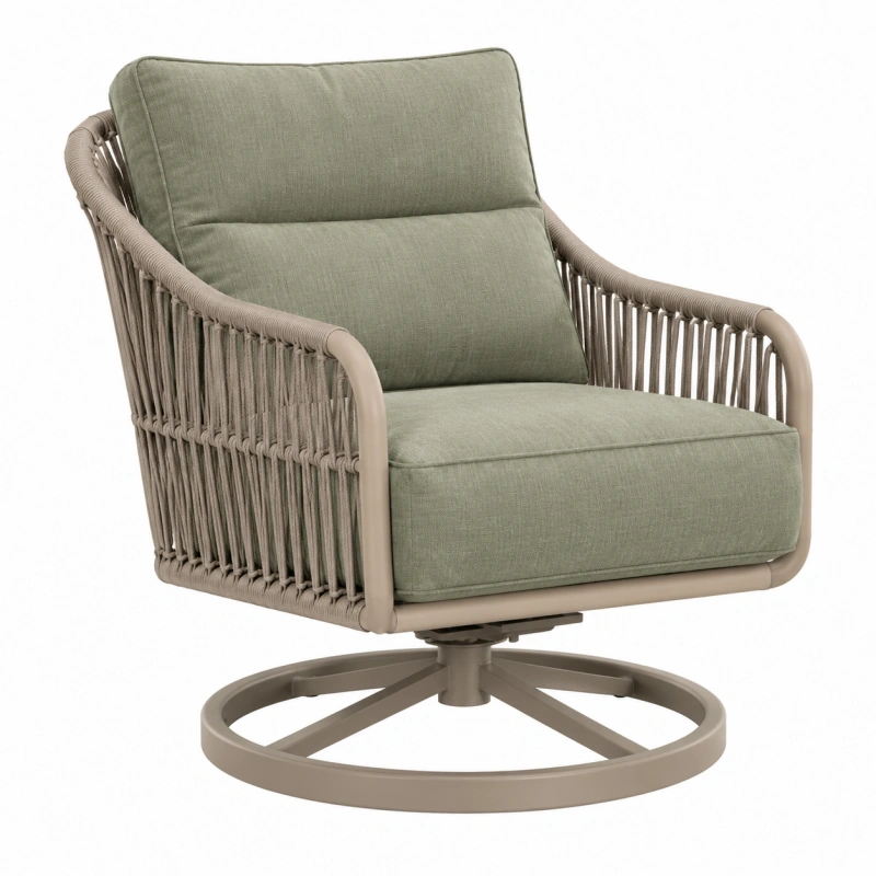 Poltrona girevole da esterno 80 x 82 x 90 cm in corda beige con seduta verde