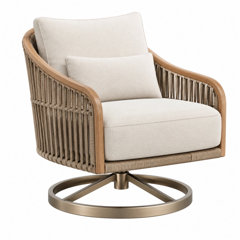 Poltrona da esterno 82 x 78 x 86 cm in fibra intrecciata beige con base girevole