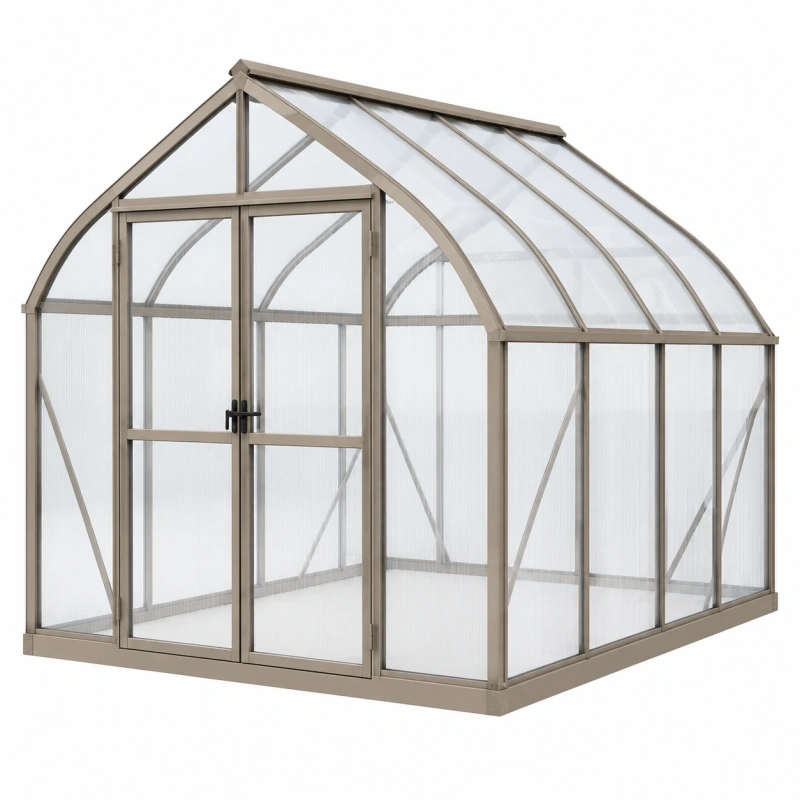 Serra da giardino 190 x 190 x 195 cm in alluminio e policarbonato tortora con porta doppia