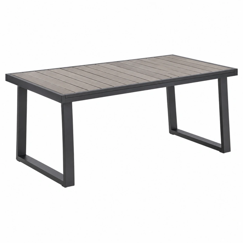 Tavolo da giardino 180 x 90 x 75 cm in metallo nero e piano effetto legno stile moderno