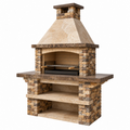 Barbecue da giardino 140 x 80 x 230 cm in pietra beige con griglia - struttura rustica da esterno