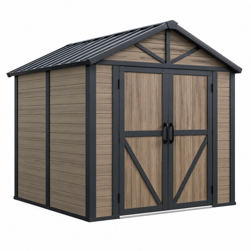 Casetta da giardino 213 x 130 x 173 cm in acciaio marrone e antracite con tetto spiovente