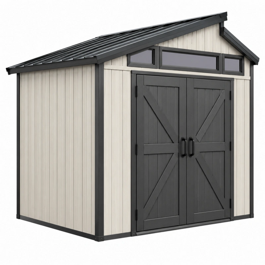 Capanno da giardino 185 x 152 x 226 cm in resina beige e antracite con doppia porta e finestre